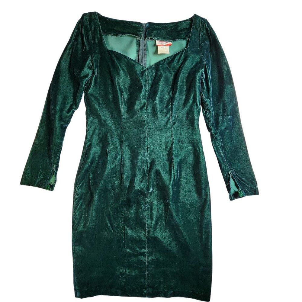 Vintage Contempo Casuals Green Velvet Long Sleeve Dress Size 3